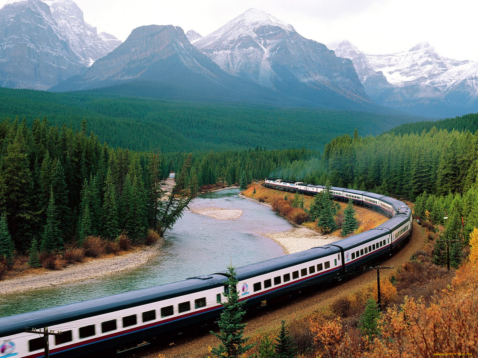 sightseeing, by, rail, bow, valley, banff, national, park, canada, техника, поезда