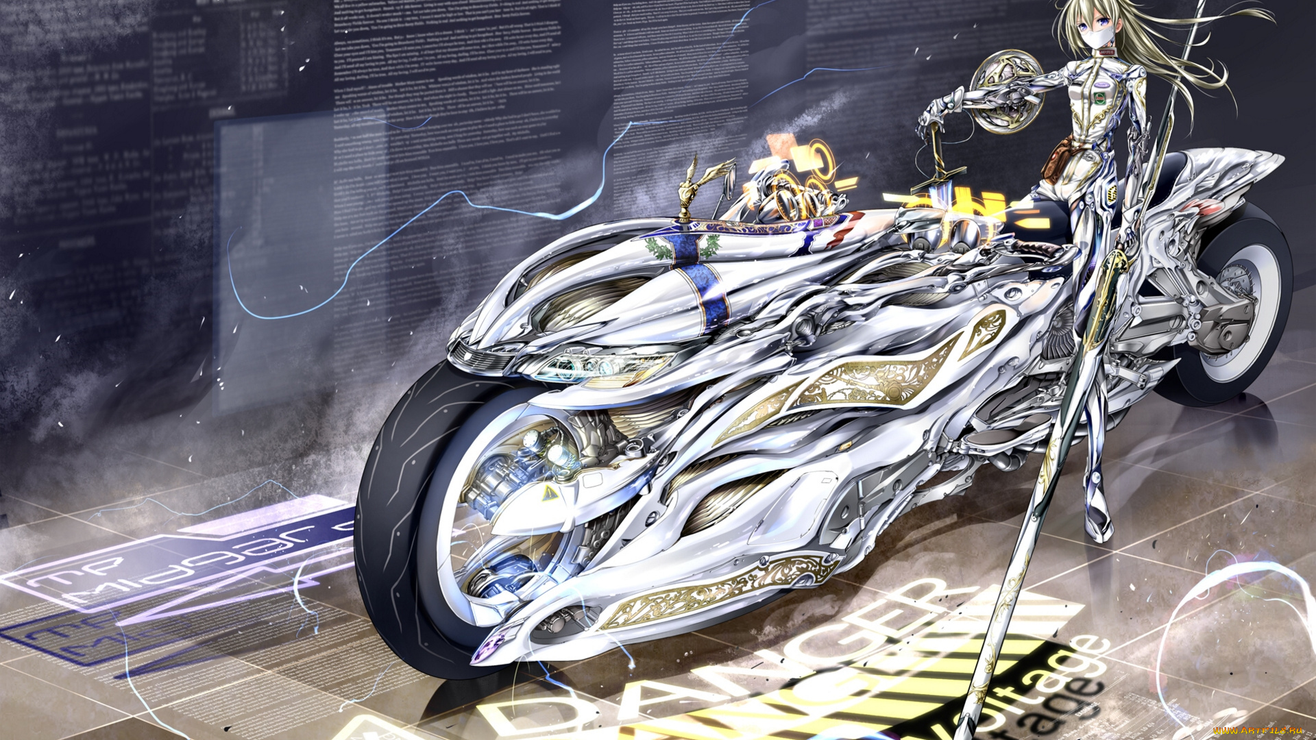 аниме, weapon, blood, technology, мотоцикл