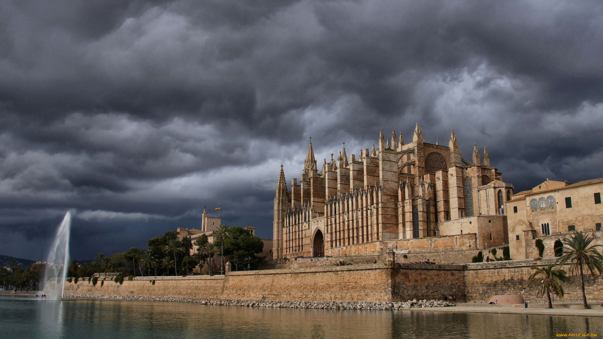 sa, calatrava, palma, balearic, islands, spain, города, католические, соборы, костелы, аббатства, собор, ла, сеу, испания, балеарские, острова, пальма-де-майорка, фонтан