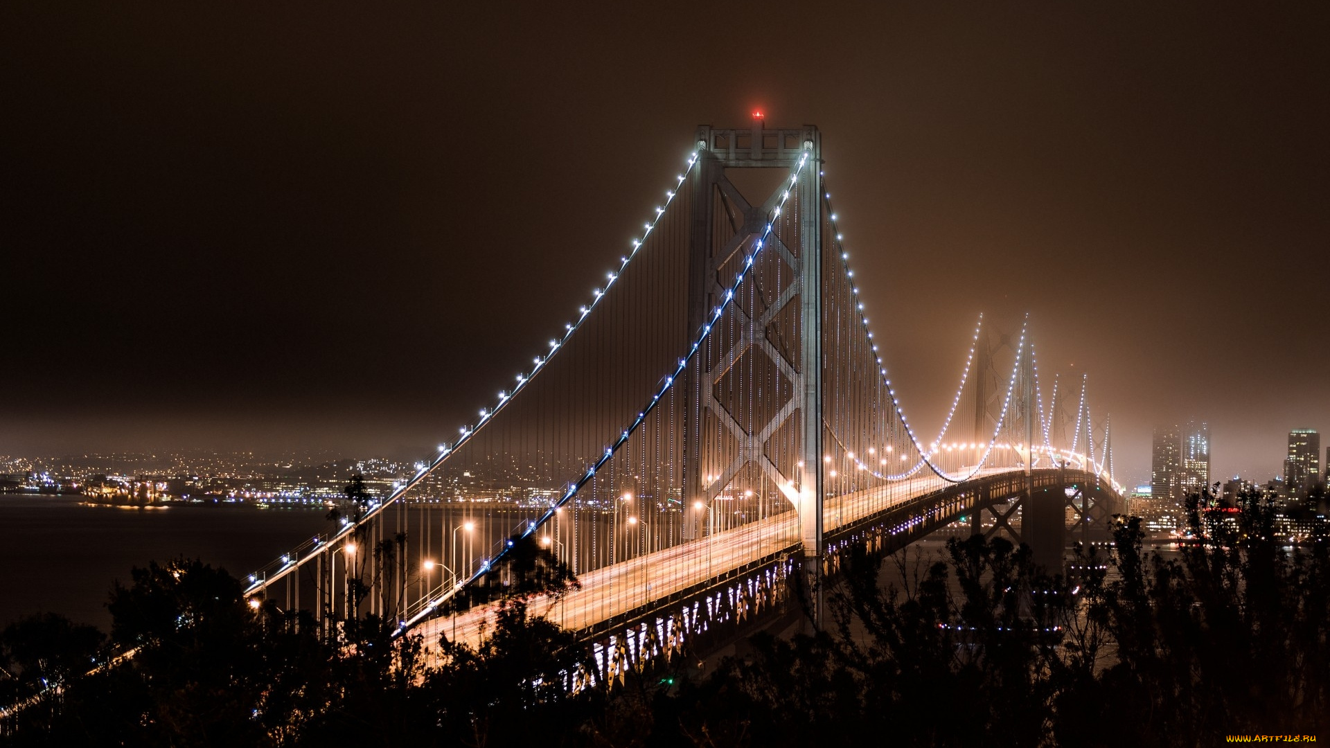 bay, bridge, города, сан-франциско, , сша, usa, california, san, francisco, калифорния, сан-франциско, lights, bridge, ночь, залив