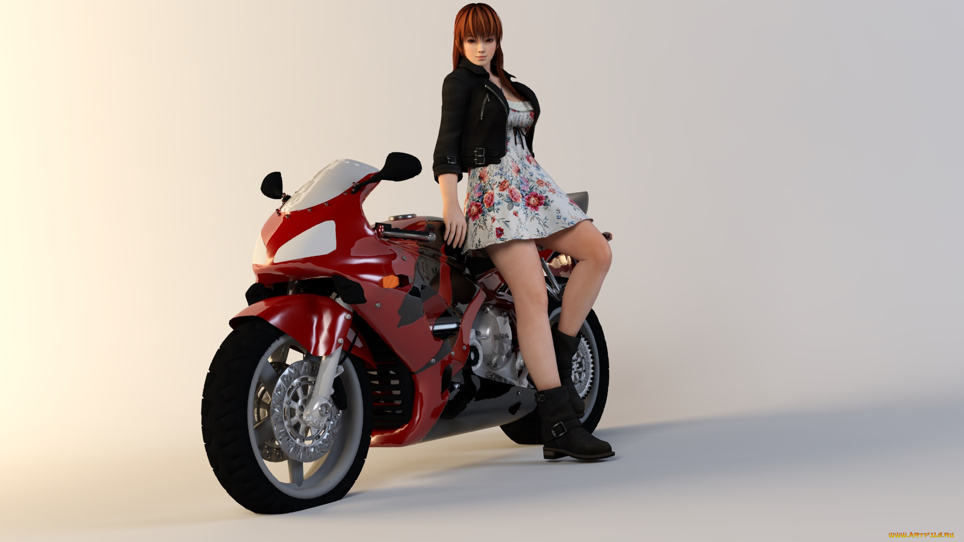 мотоциклы, 3d, мотоцикл, девушка