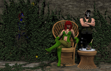 Картинка amazon+arrow 3д+графика фантазия+ fantasy девушка взгляд фон рыжая кресло столик шампанское зелень мужчина