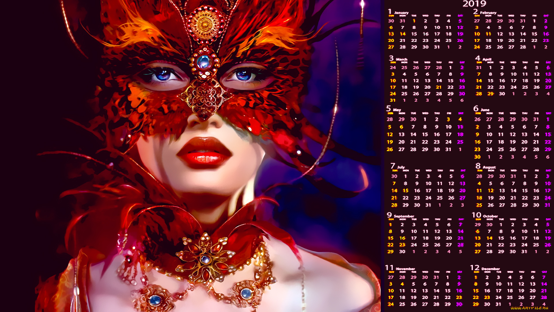 календари, фэнтези, украшение, маска, женщина, лицо