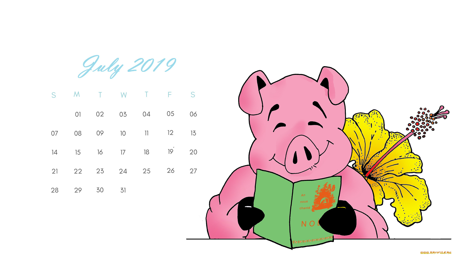 календари, рисованные, , векторная, графика, поросенок, цветок, книга, свинья