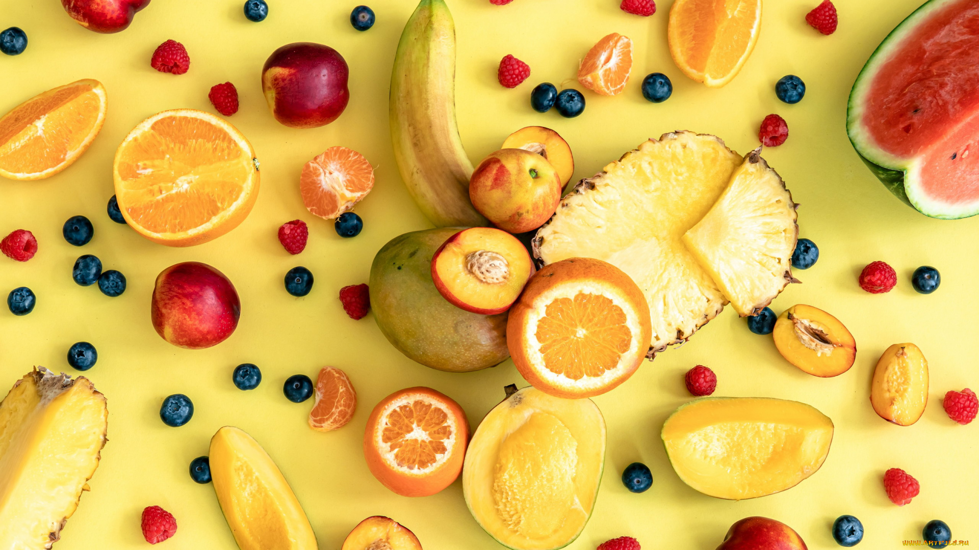еда, фрукты, , ягоды, апельсин, арбуз, ананас, манго, ягоды