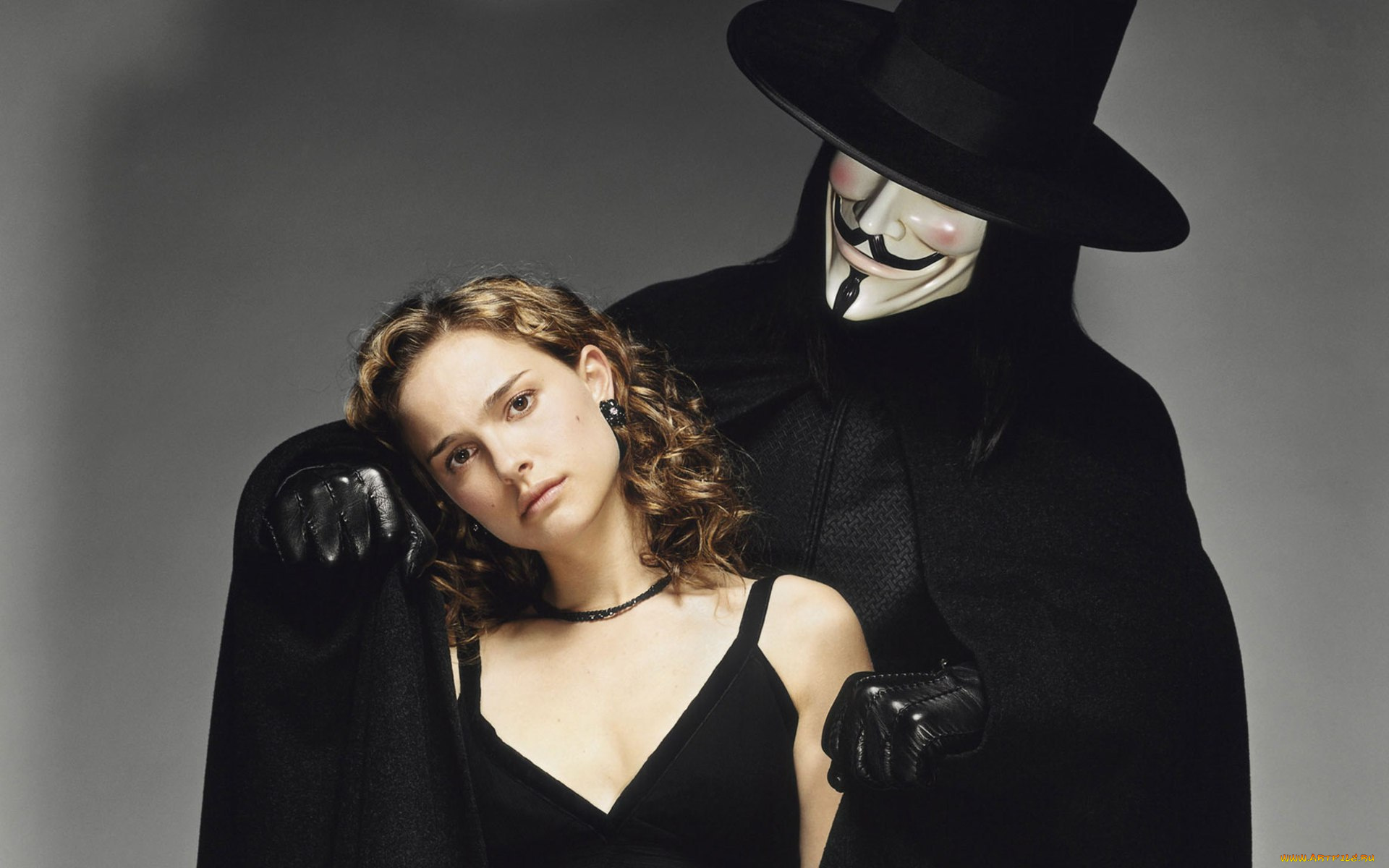 кино, фильмы, v, for, vendetta, девушка, мужчина, маска, плащ