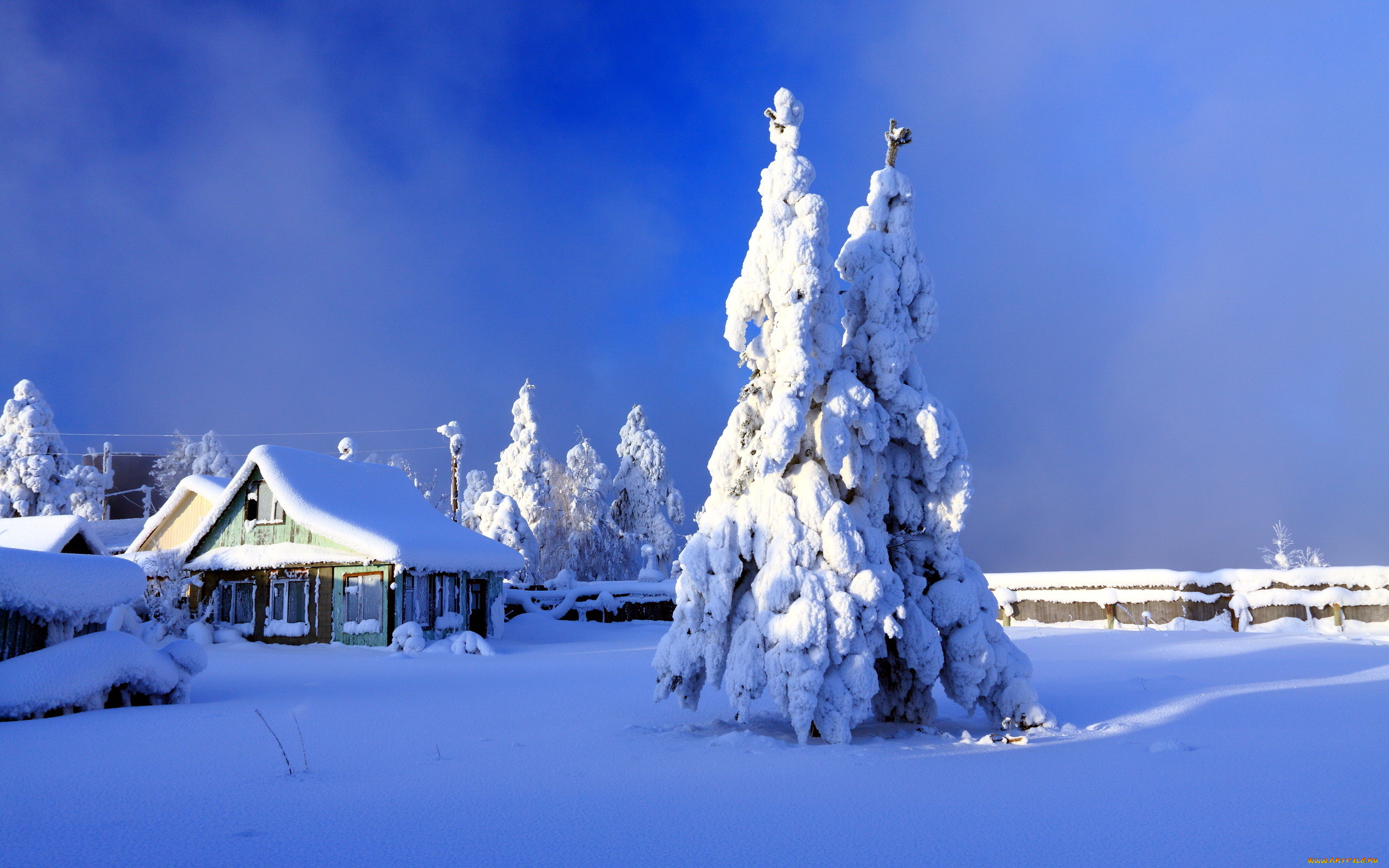природа, зима, снег, домик, деревья, ели