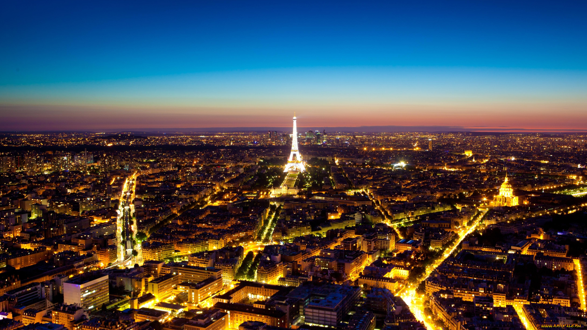 города, париж, франция, огни, эйфелева, башня, панорама
