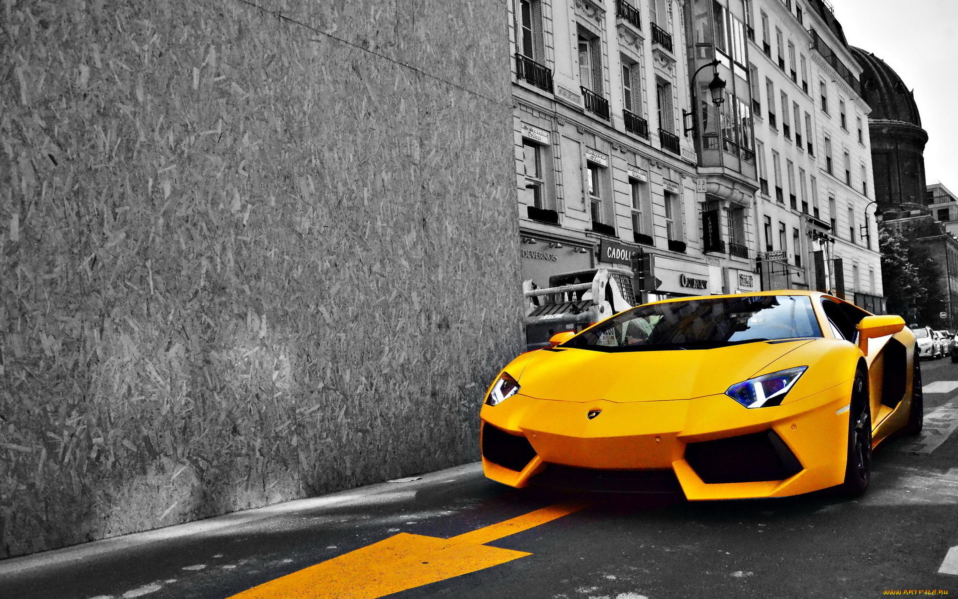 автомобили, lamborghini, желтый, adventador, улица