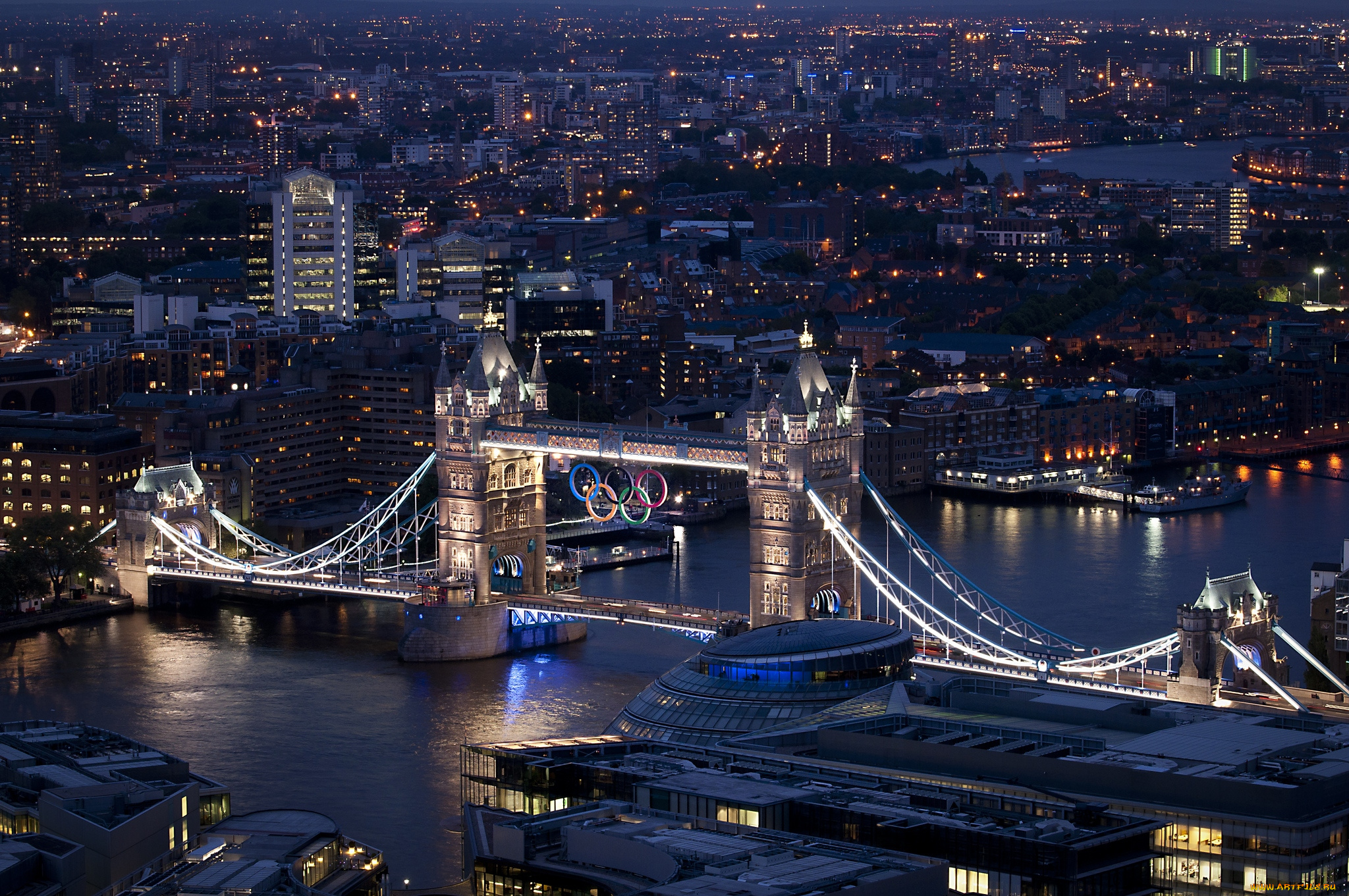 города, лондон, великобритания, ночь, река, мост