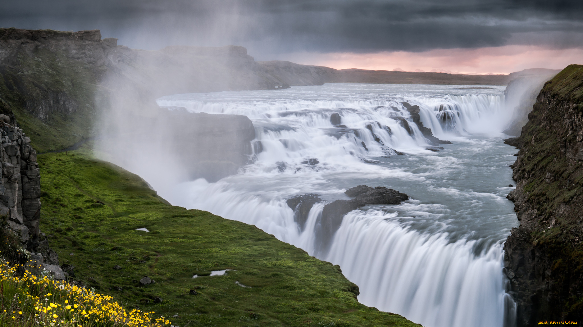 природа, водопады, gullfoss, исландия, река, хвитау