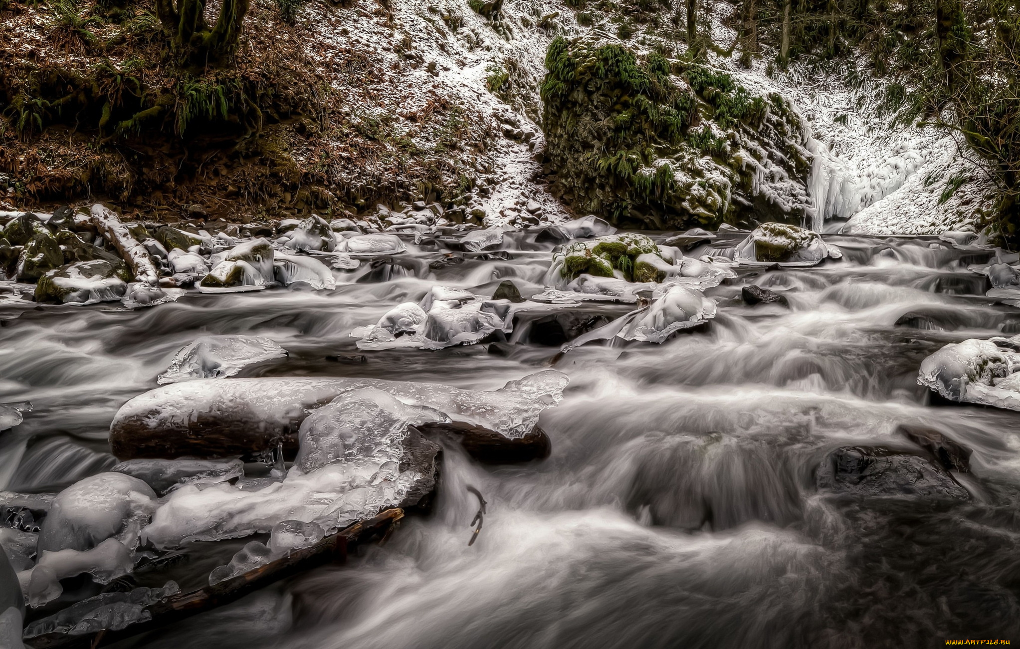 природа, водопады, водопад, красота, зима, снег, лед