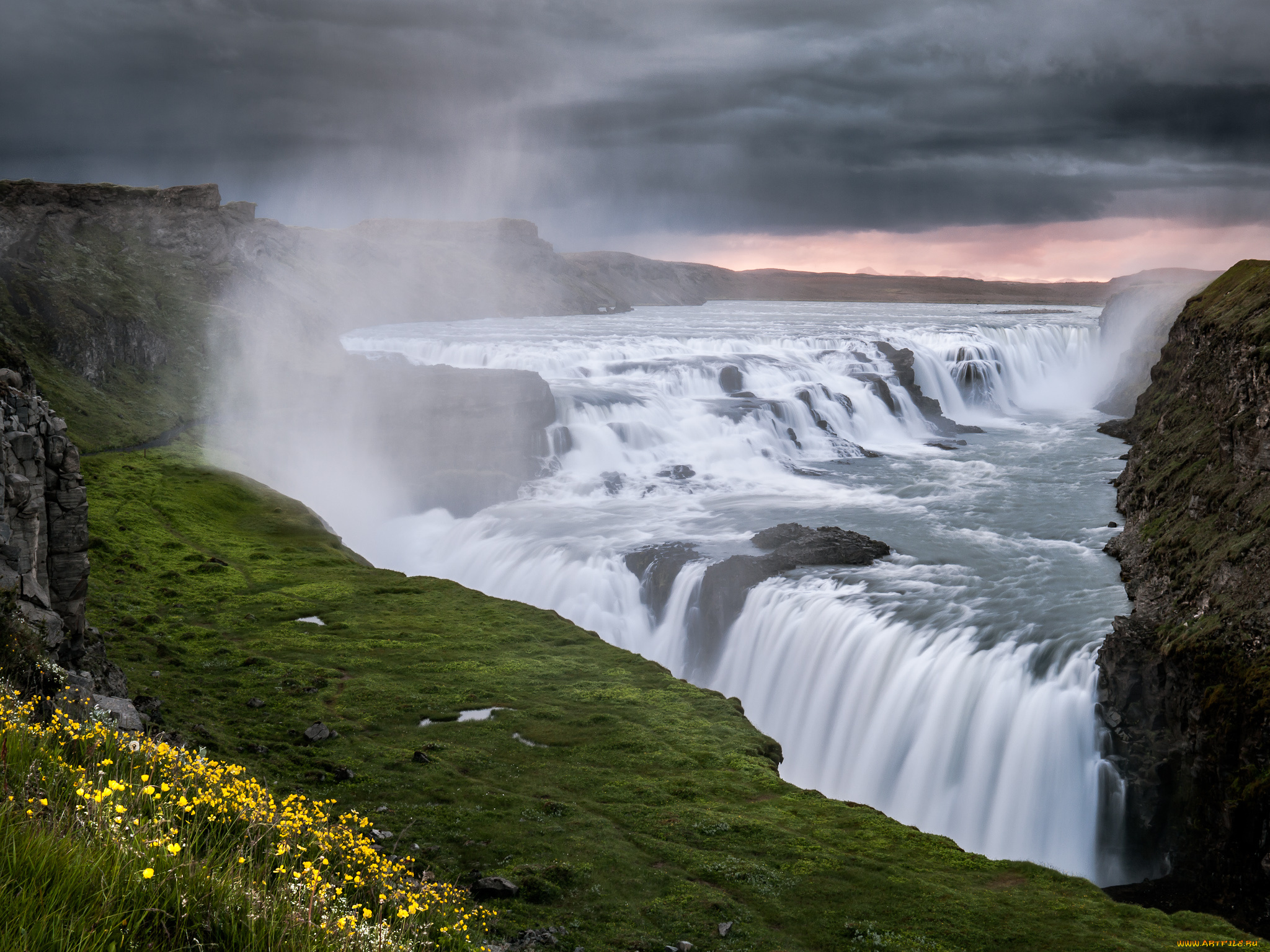 природа, водопады, gullfoss, исландия, река, хвитау