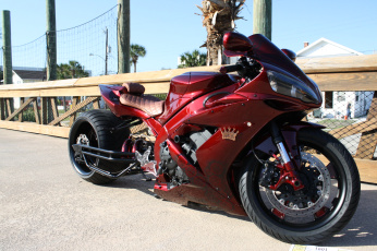 обоя мотоциклы, customs, 2005, yamaha, r1, blood, money, красный