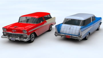 обоя автомобили, 3д, 1956, 1957, chevy, nomad
