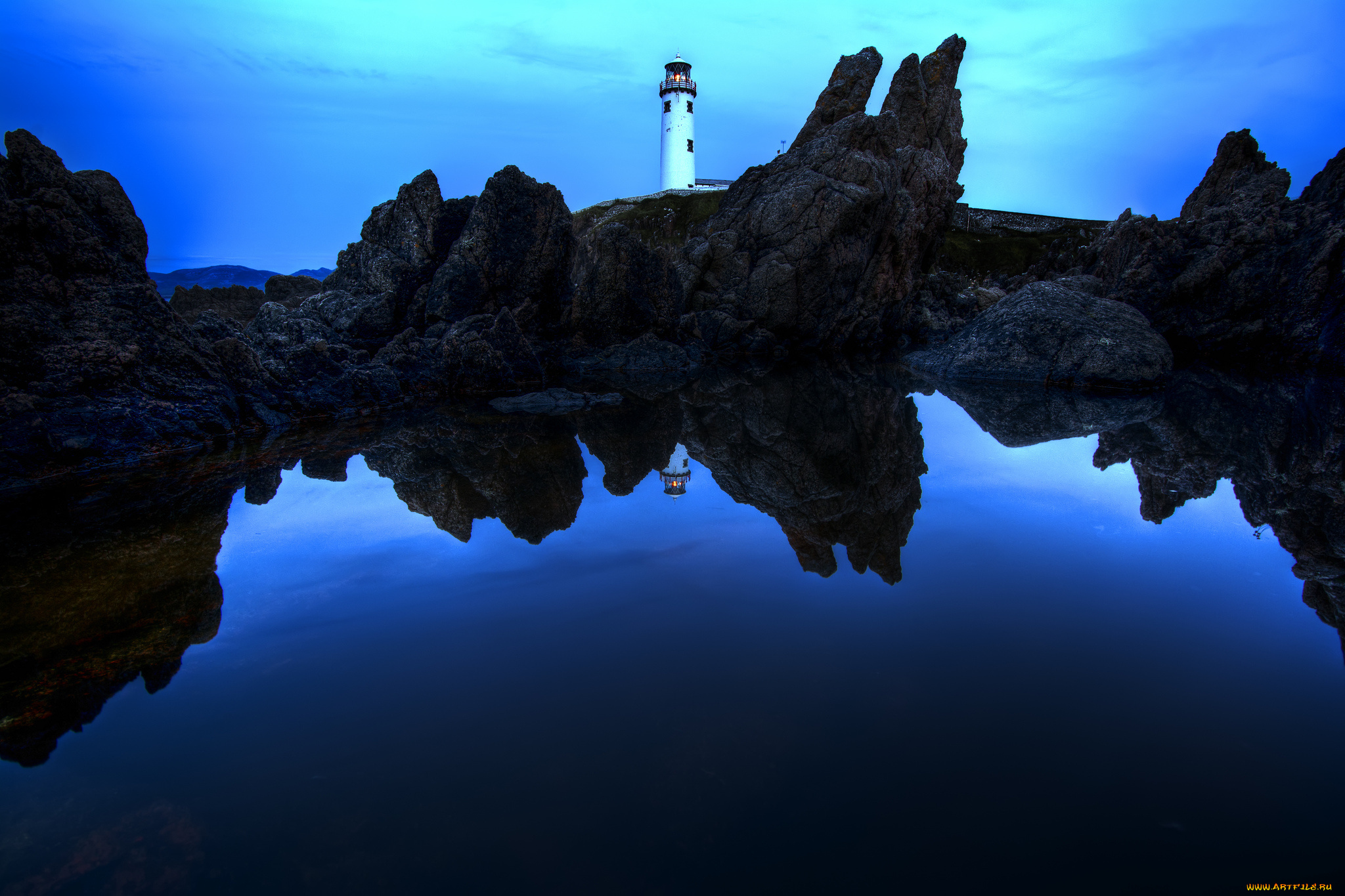 природа, маяки, маяк, океан, скалы, ночь, ирландия, графство, донегал