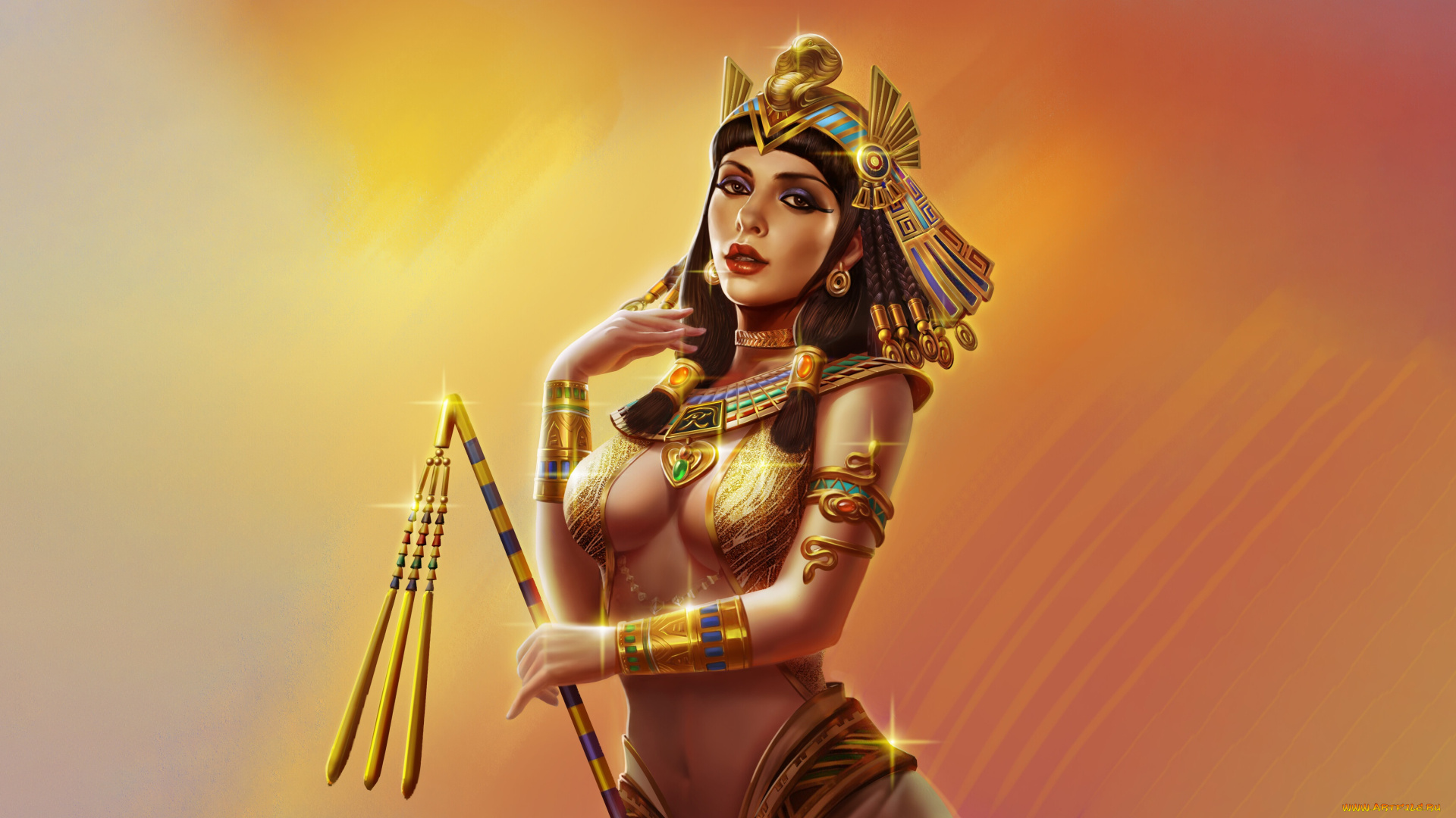 рисованное, люди, клеопатра, египетская, царица, украшения, династия, птолемеев