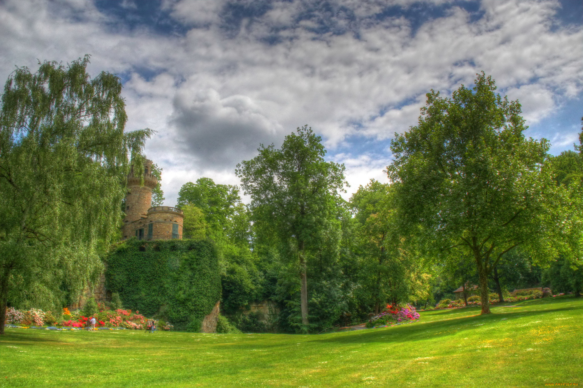 германия, парк, замка, людвигсбург, природа, лужайка