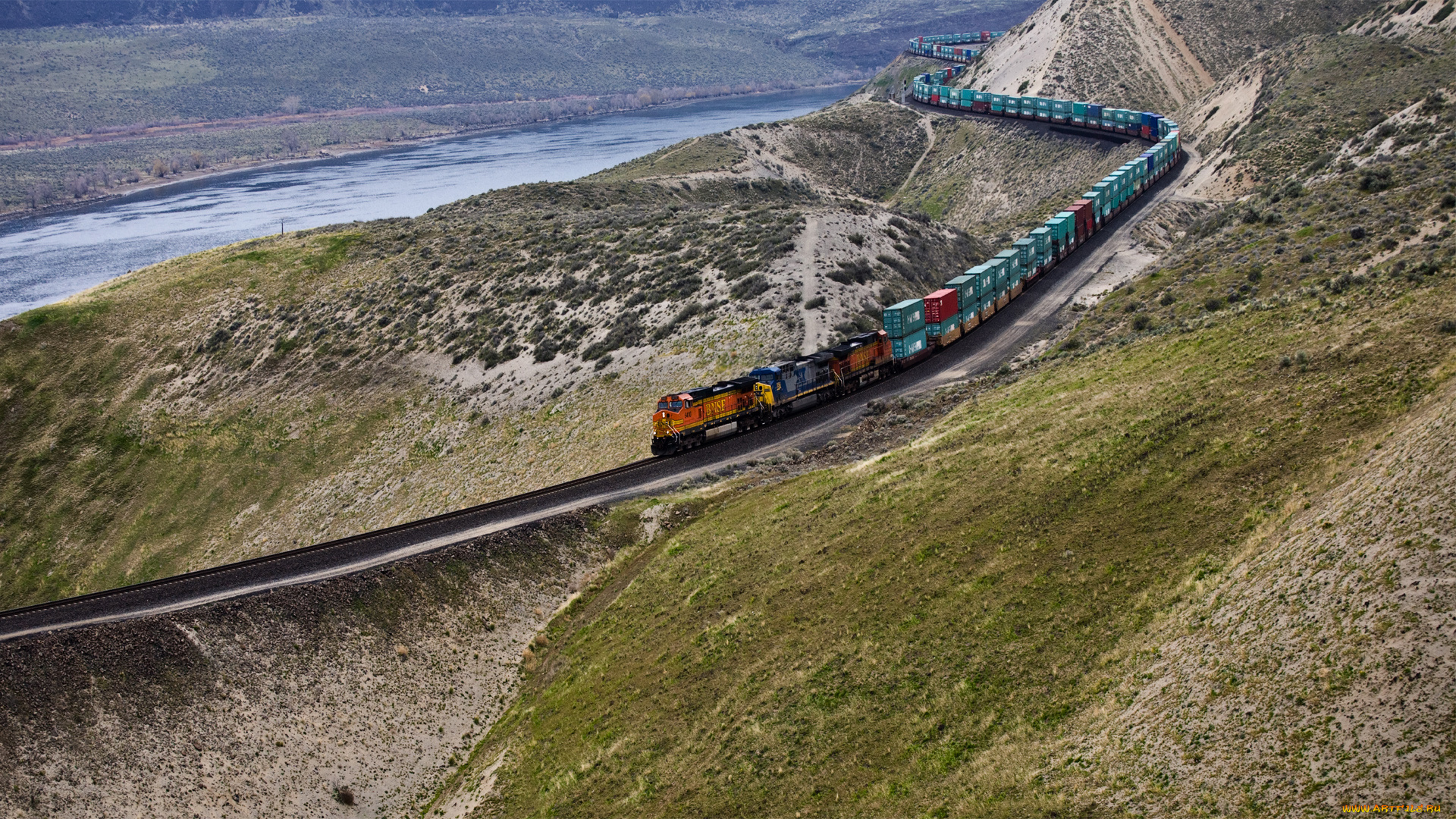 техника, поезда, mountain, conteiners, train, 3