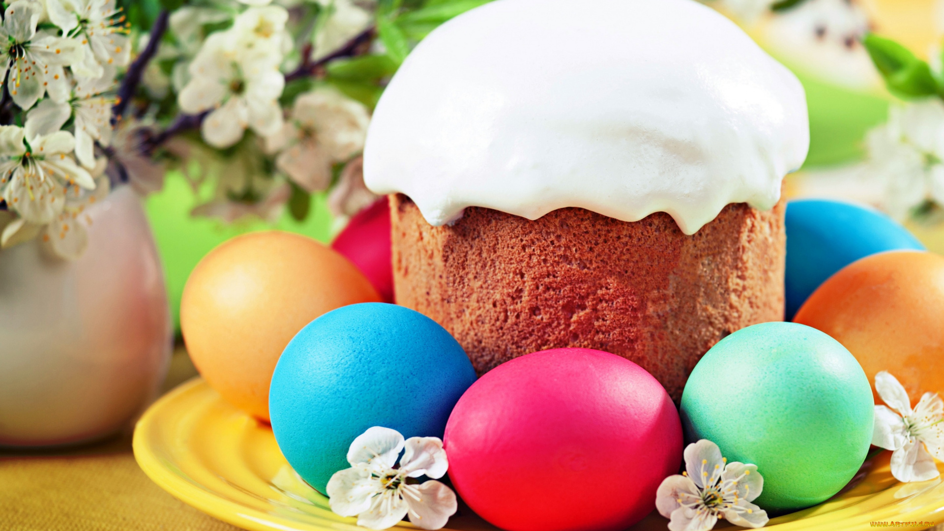 праздничные, пасха, easter, eggs, кулич, яйца, глазурь, цветы, весна