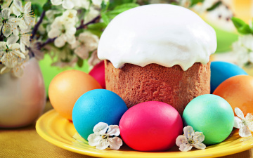 Картинка праздничные пасха easter eggs кулич яйца глазурь цветы весна