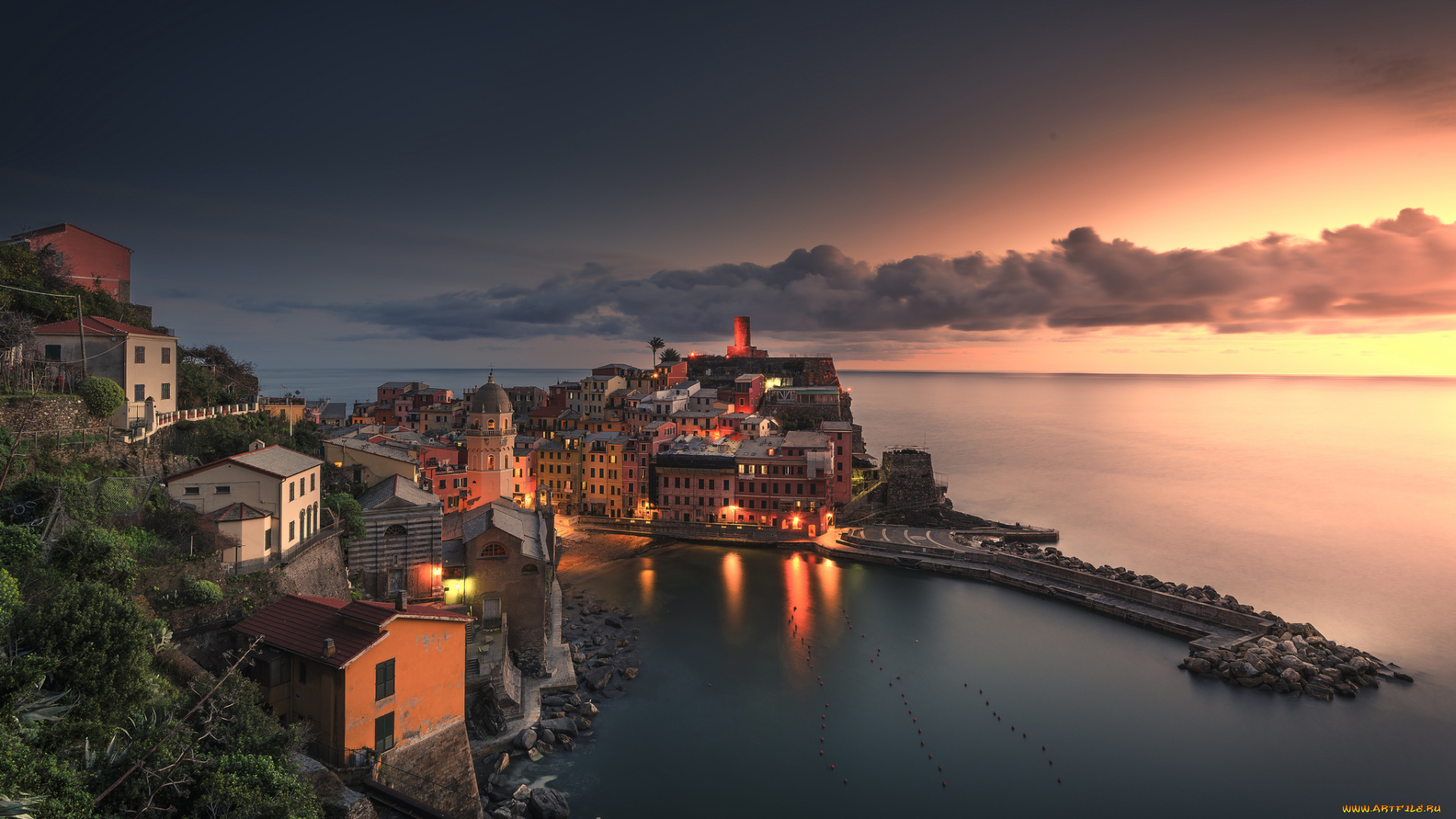 vernazza, города, -, пейзажи, поселок, скала, побережье