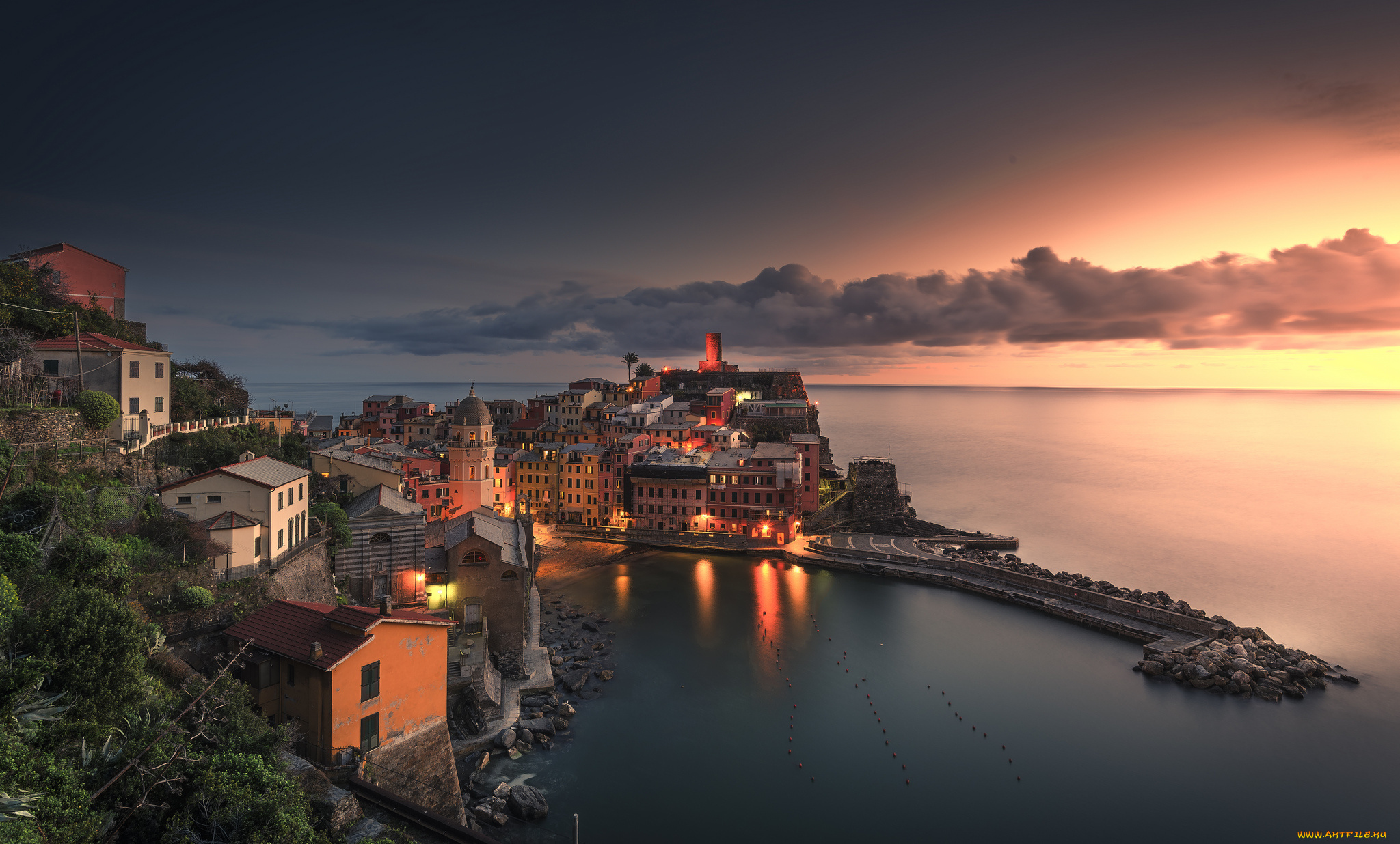 vernazza, города, -, пейзажи, поселок, скала, побережье