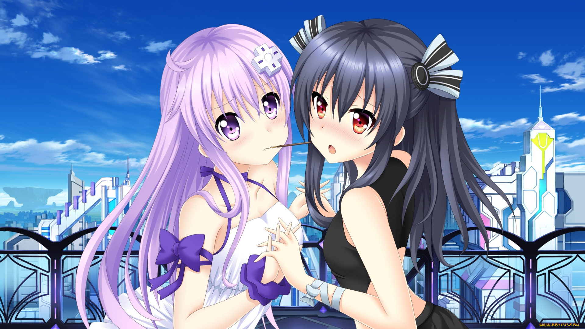 аниме, hyperdimension, neptunia, девушки, фон, взгляд