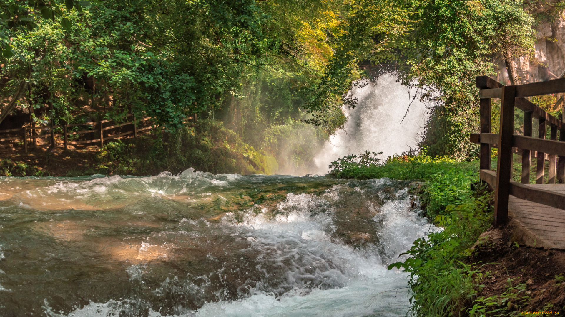 природа, водопады, лес, река, водопад