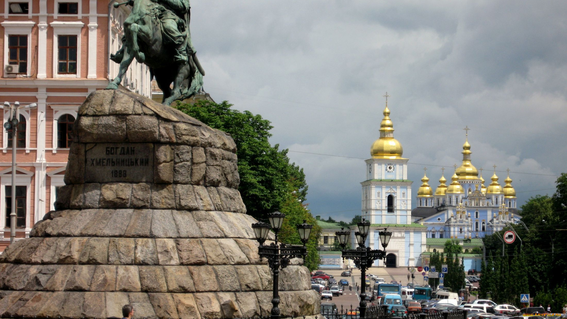 города, киев, украина, памятник, богдану, хмельницкому, златоверхий, михайловский, собор