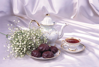 Картинка еда напитки Чай цветы сервиз зефир чай
