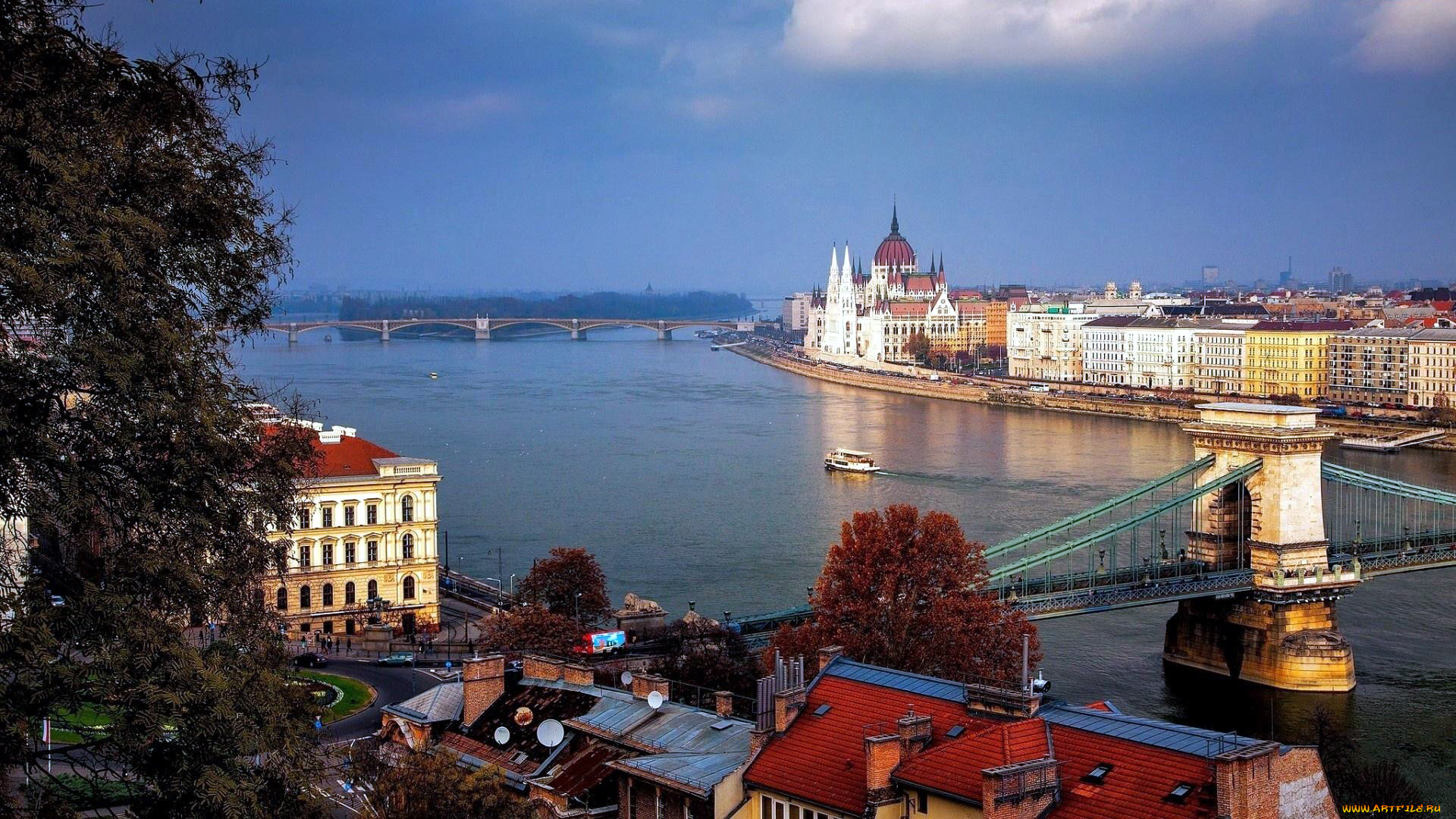 города, будапешт, , венгрия, панорама, река, мосты