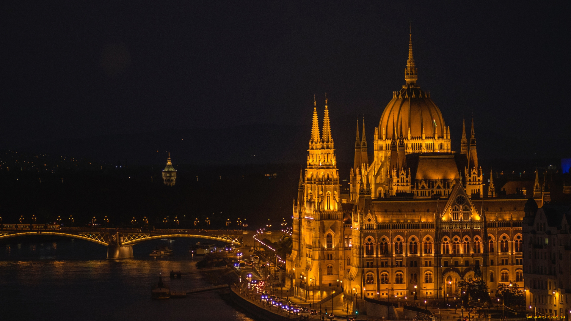 города, будапешт, , венгрия, панорама, огни, вечер