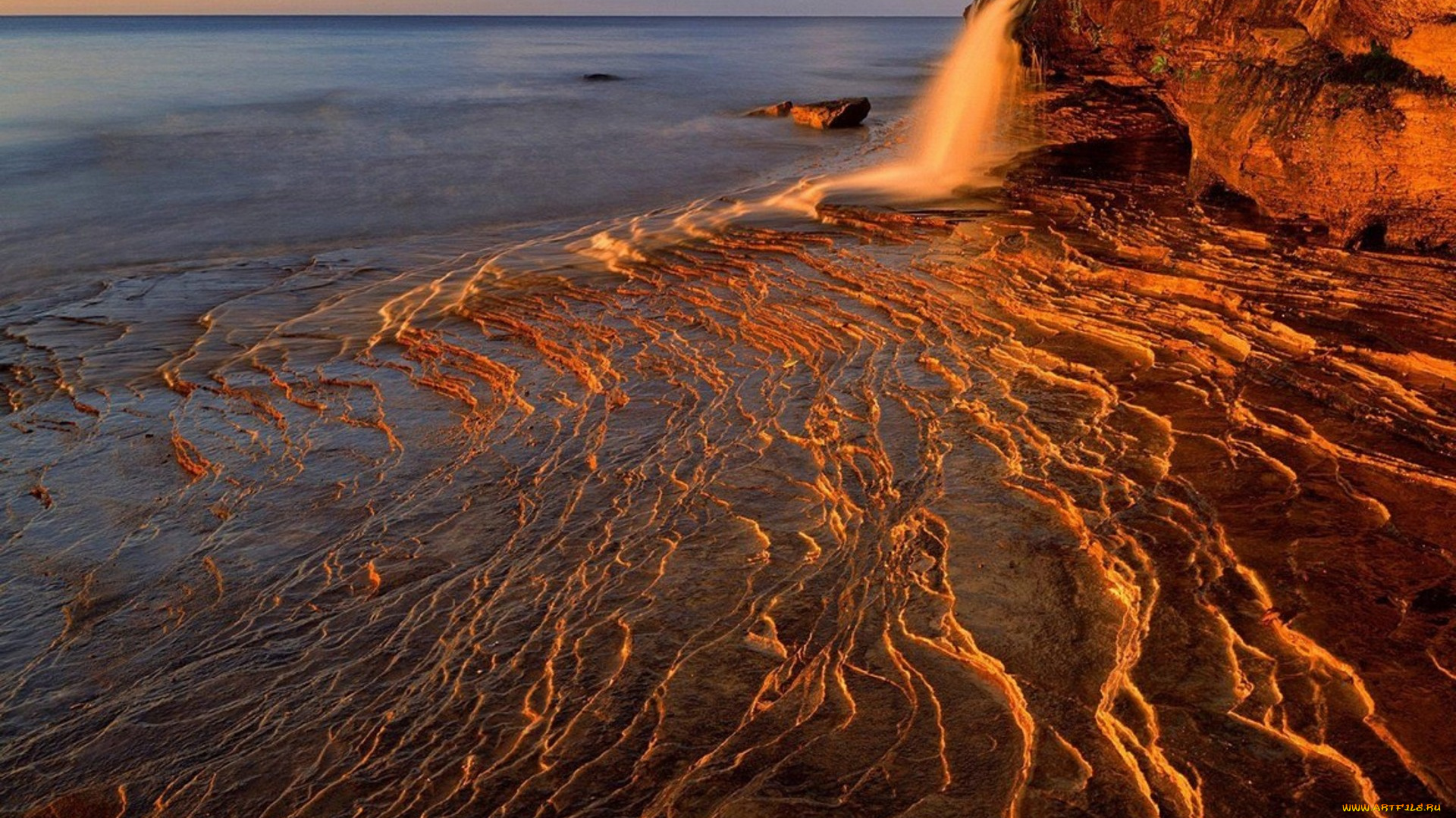 lake, superior, pictured, rocks, national, lakeshore, michigan, природа, побережье, обрыв, море, водопад