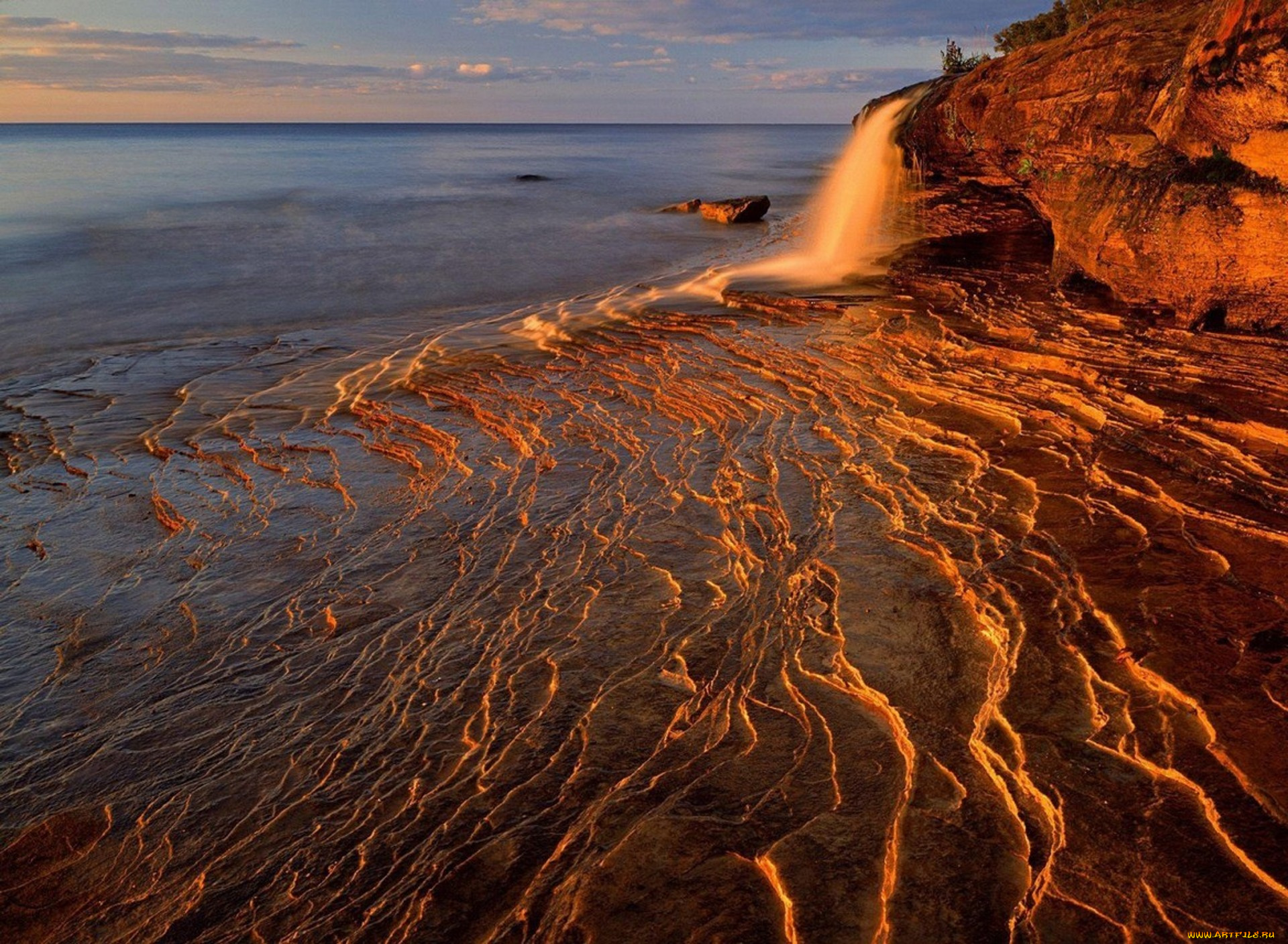 lake, superior, pictured, rocks, national, lakeshore, michigan, природа, побережье, обрыв, море, водопад