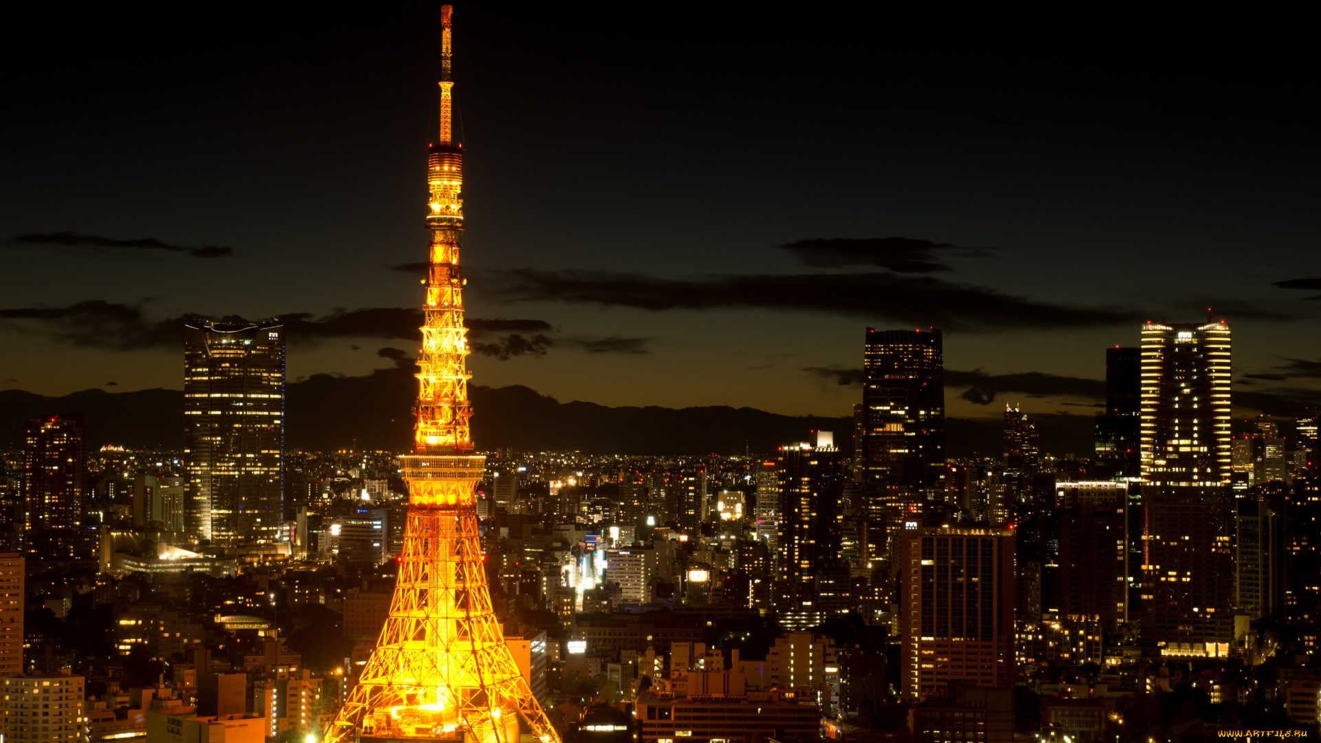 города, токио, Япония, башня, ночь, огни