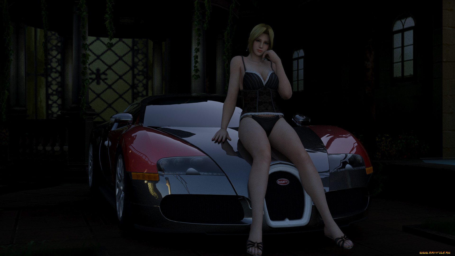 автомобили, 3d, car&girl, автомобиль, фон, взгляд, девушка