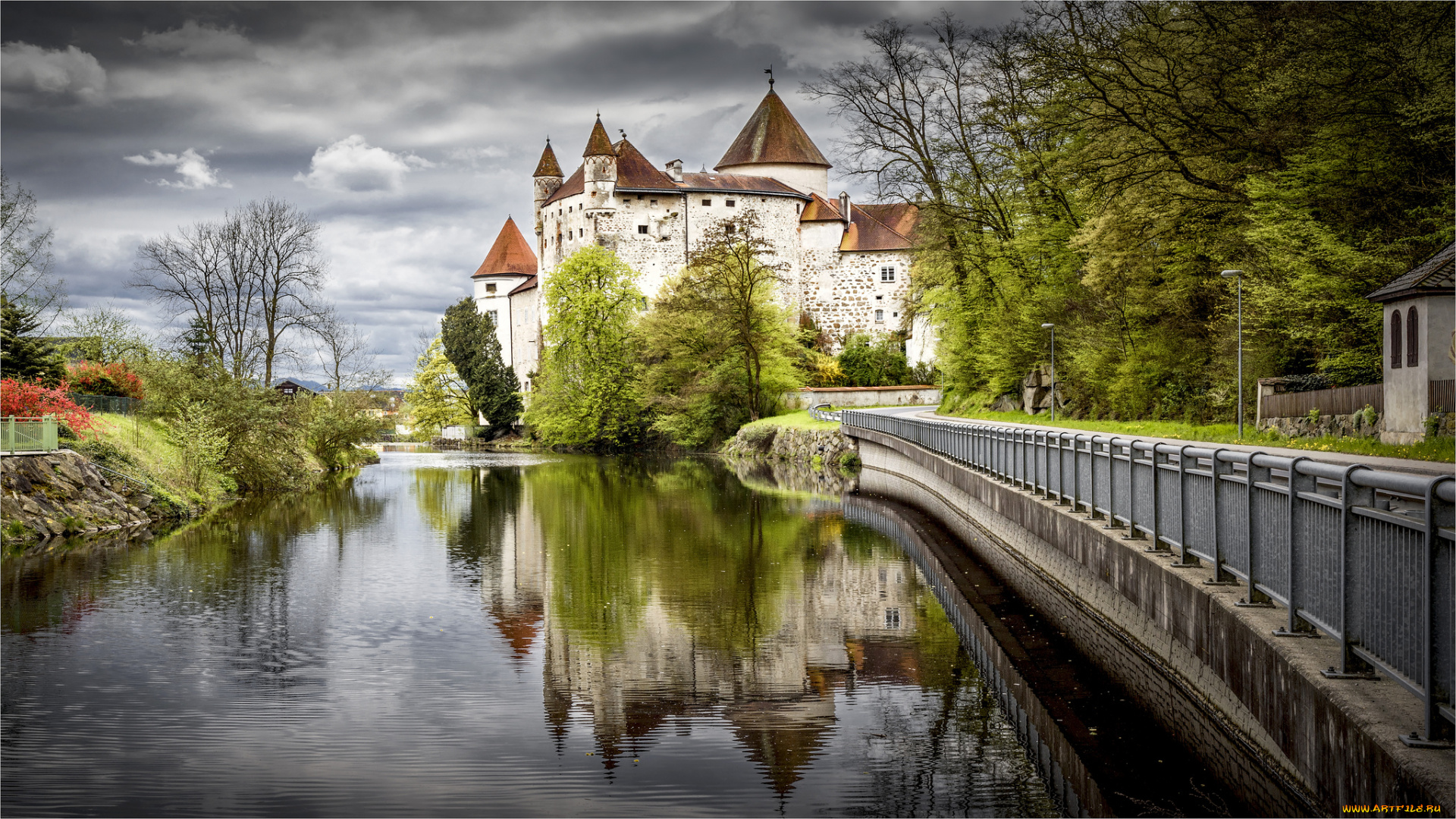 schloss, an, der, aist, , schwertberg, , upper-, austria, города, замки, австрии, замок, пруд, парк