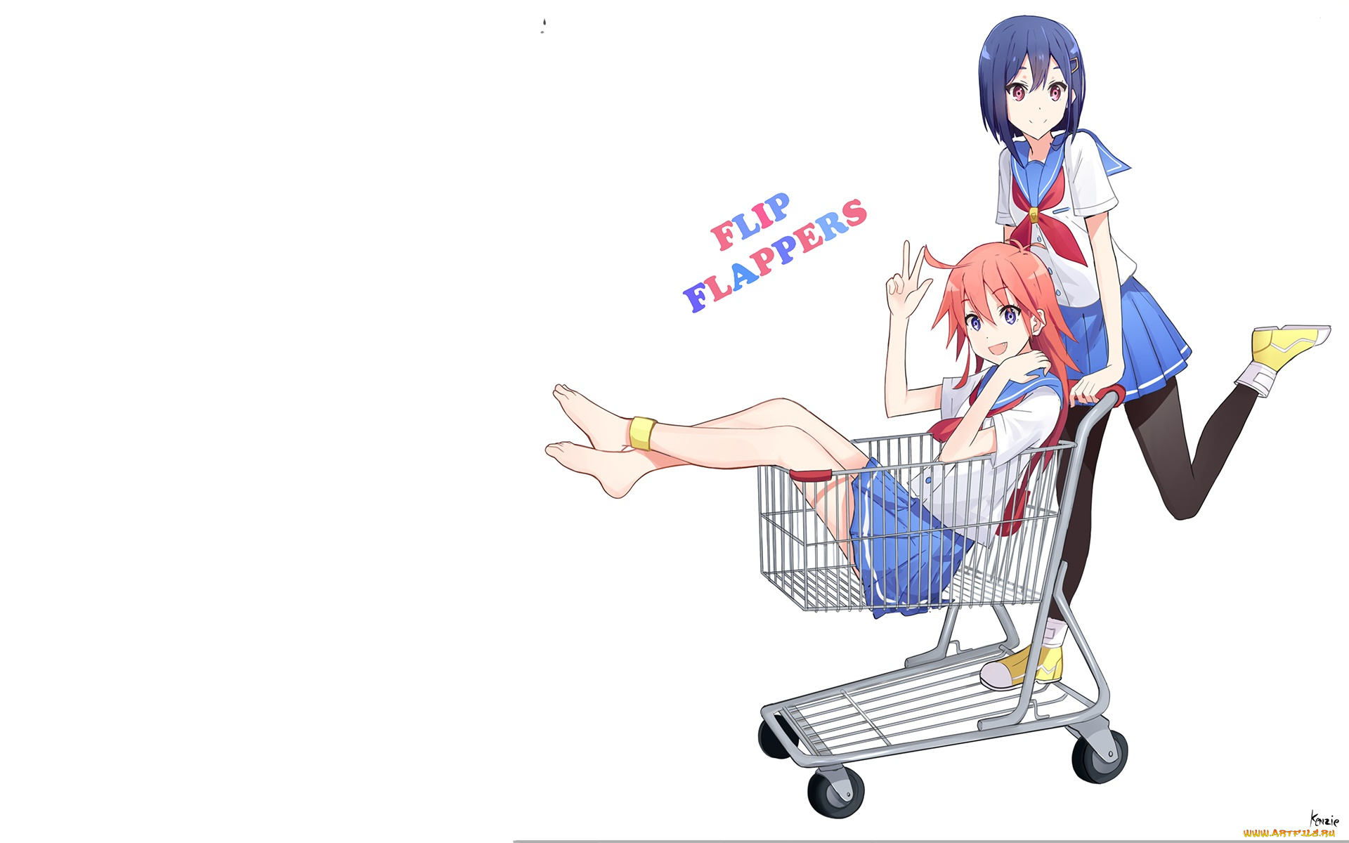 flip, flappers, аниме, девушка, взгляд, фон