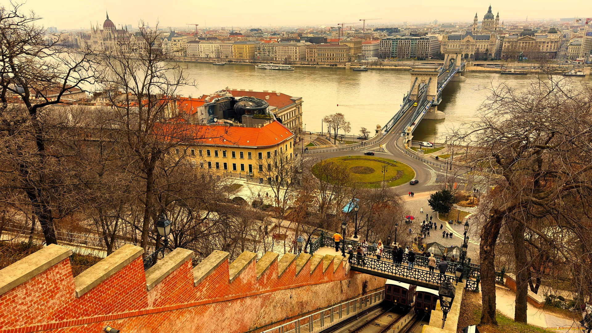 города, будапешт, , венгрия, река, мост, панорама