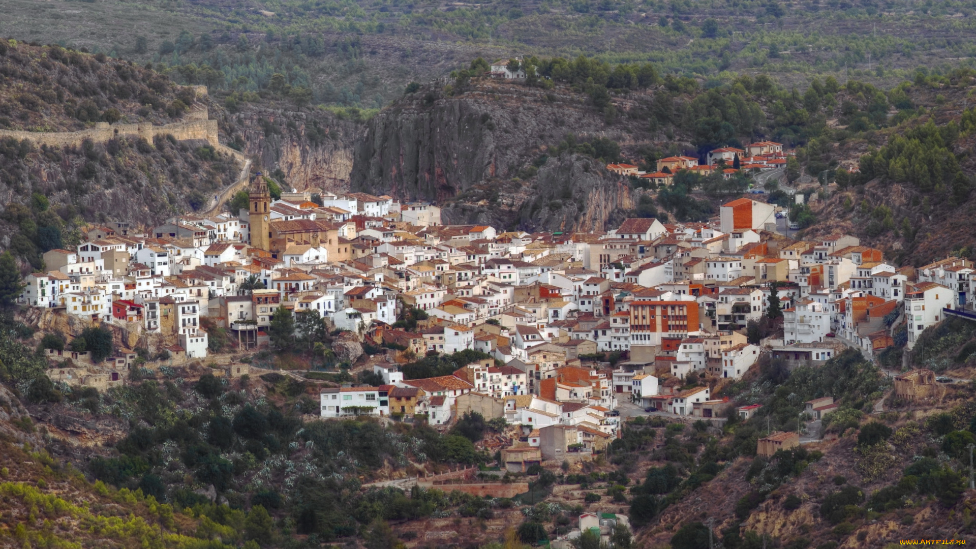 испания, валенсия, города, панорамы, дома, панорама, chulilla, spain