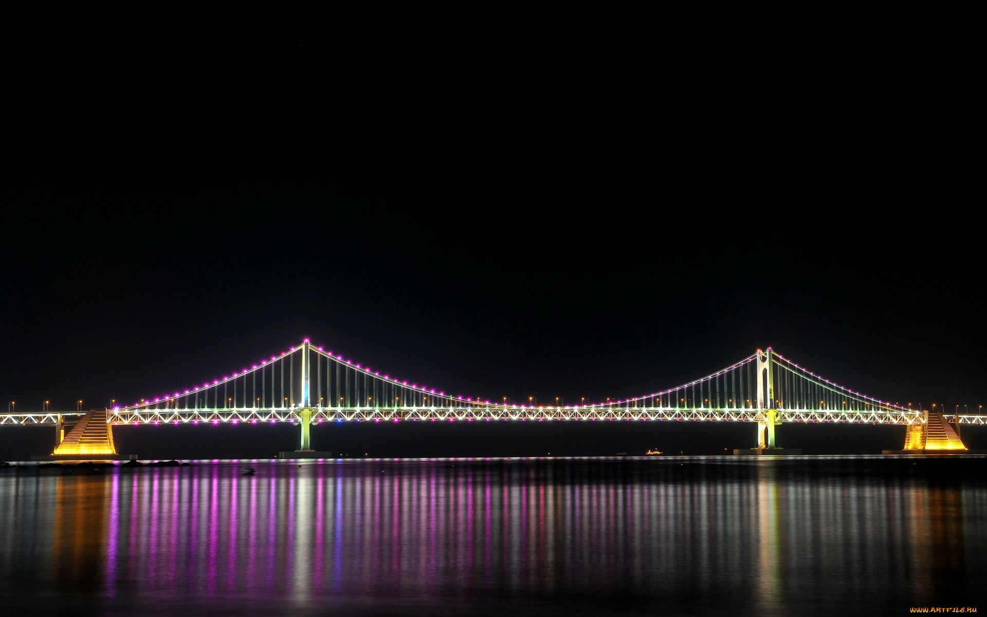 города, мосты, ночь, река, мост, gwangan, bridge, busan, south, korea