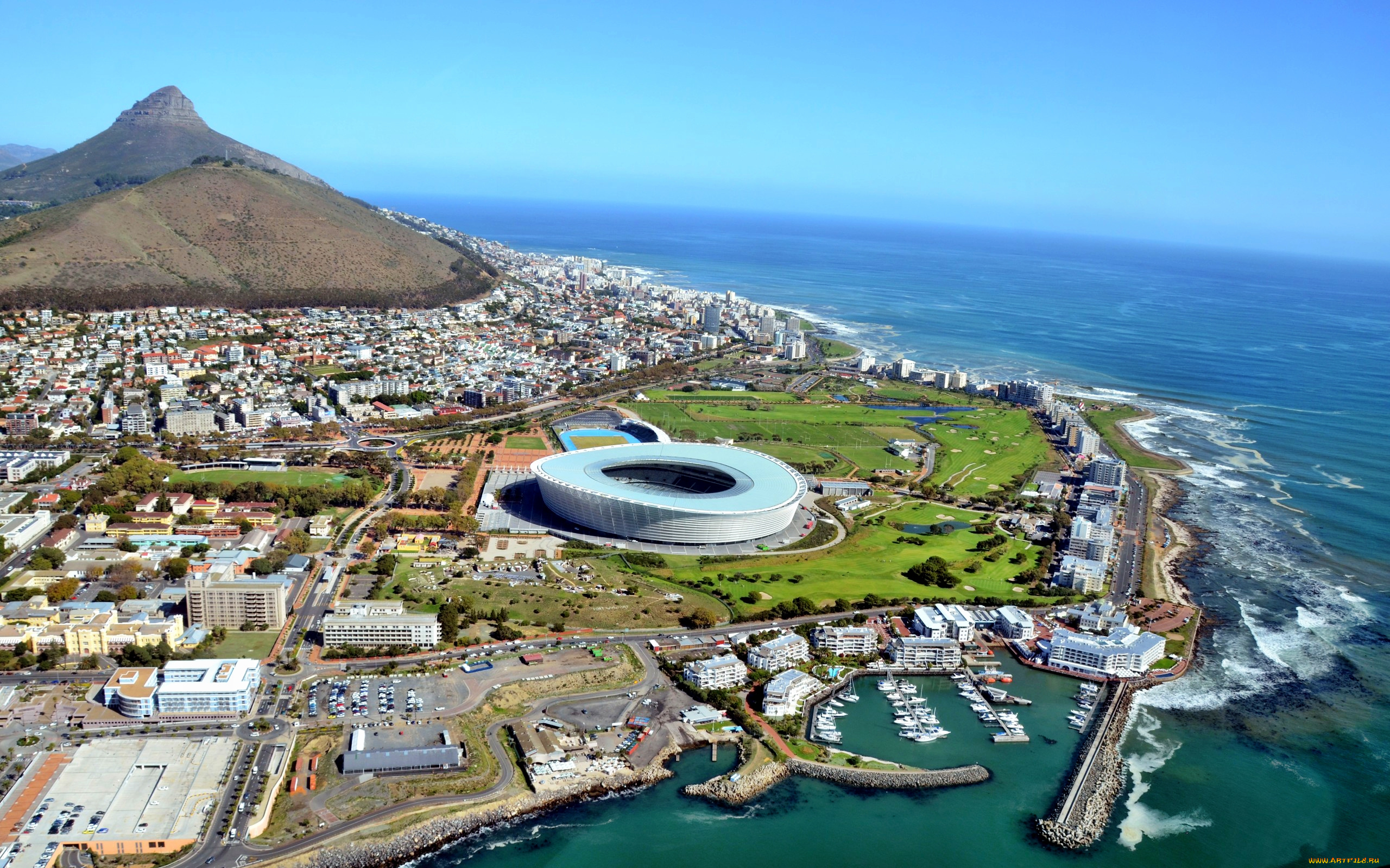cape, town, города, кейптаун, юар, панорама, океан, гора, бухта, причалы