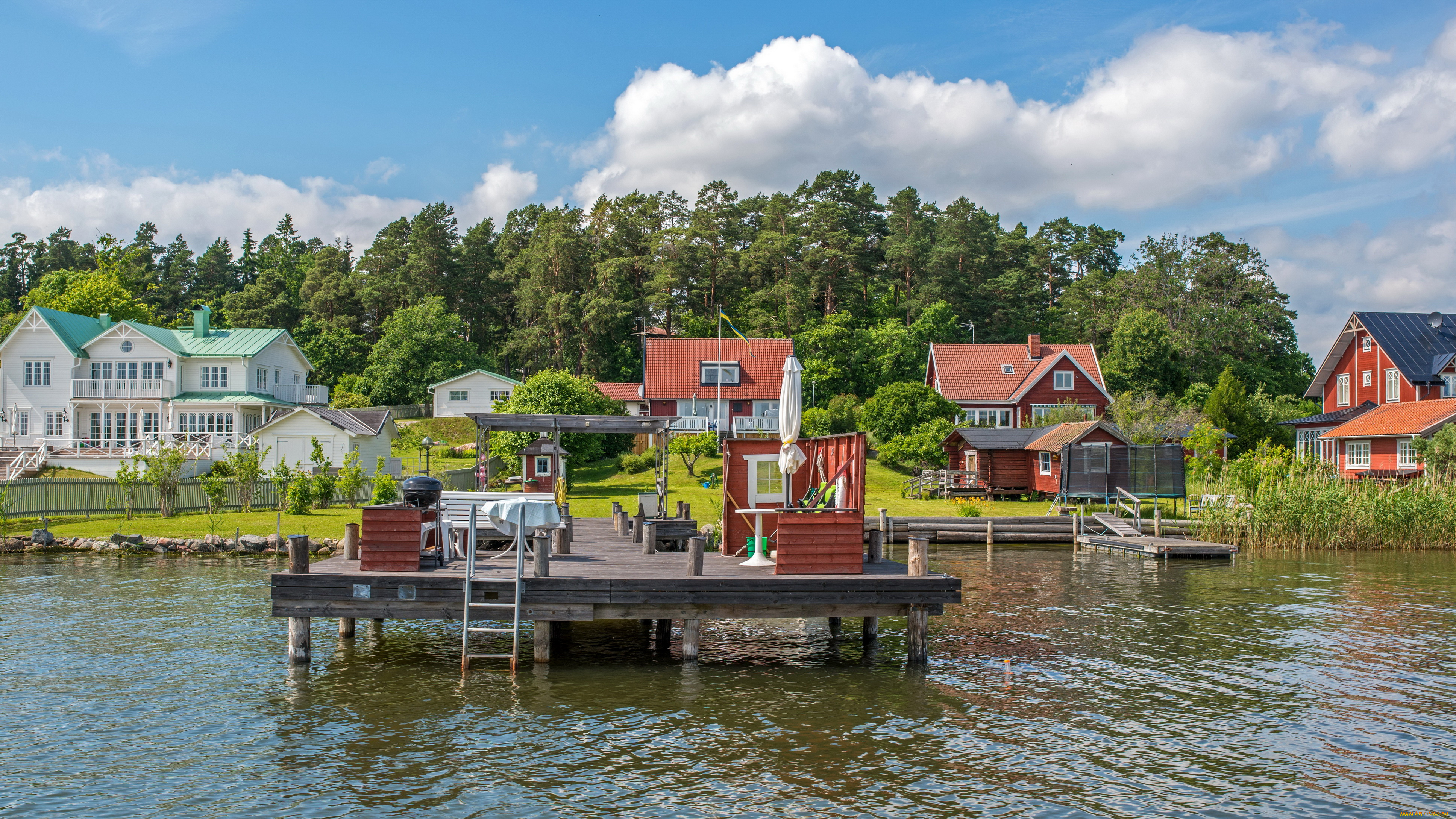 швеция, vaxholm, города, улицы, площади, набережные, дома, река, берег