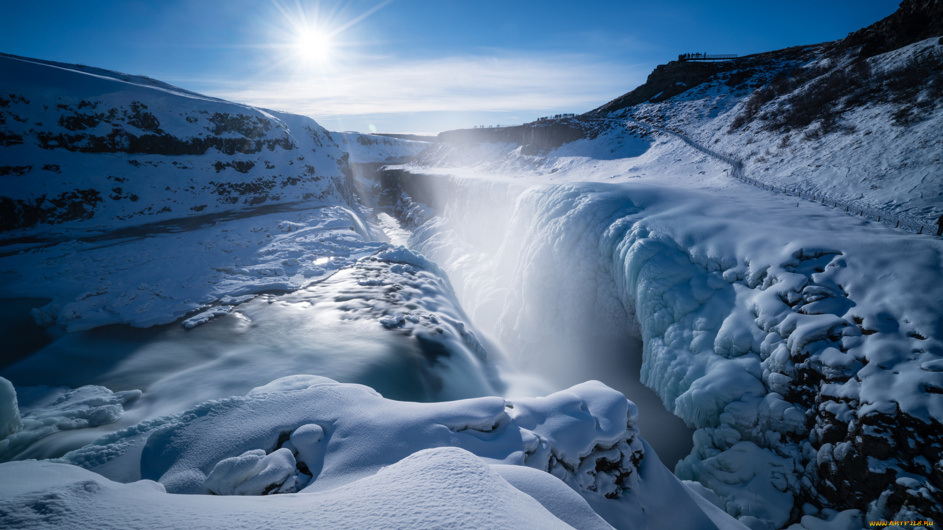 природа, горы, водопад, исландия, iceland, зима, гюдльфосс, gullfoss