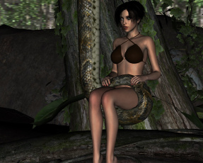 Картинка 3д+графика фантазия+ fantasy змея девушка взгляд фон