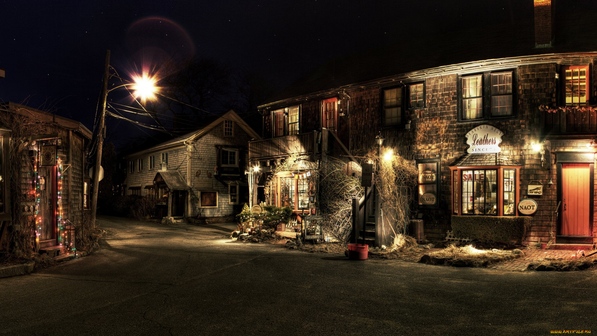 города, огни, ночного, rockport, massachusetts