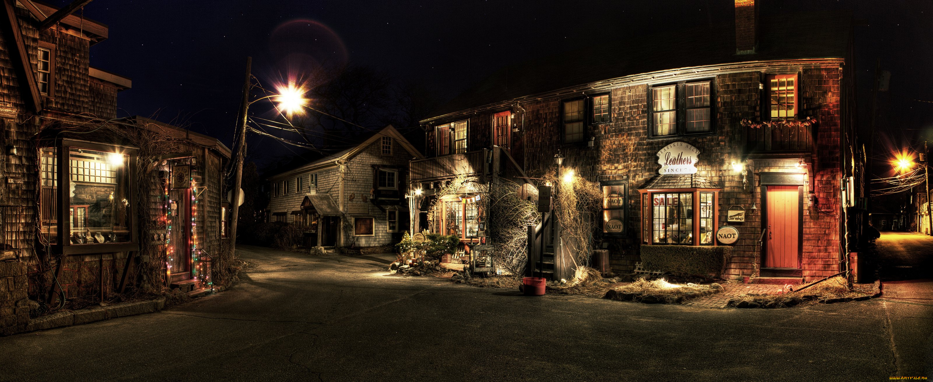 города, огни, ночного, rockport, massachusetts