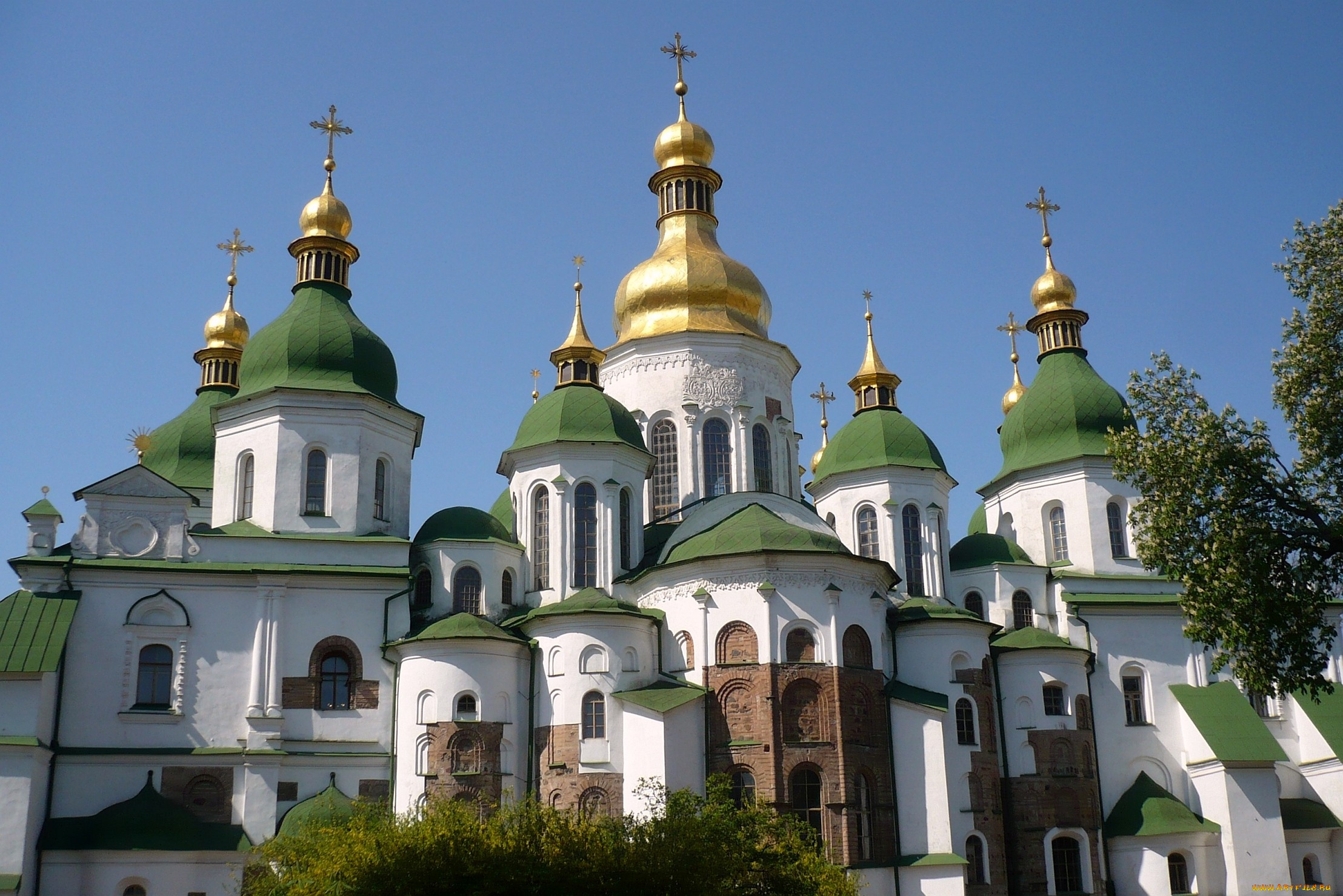 софиевский, собор, киев, города, украина, старинный, кресты, купола