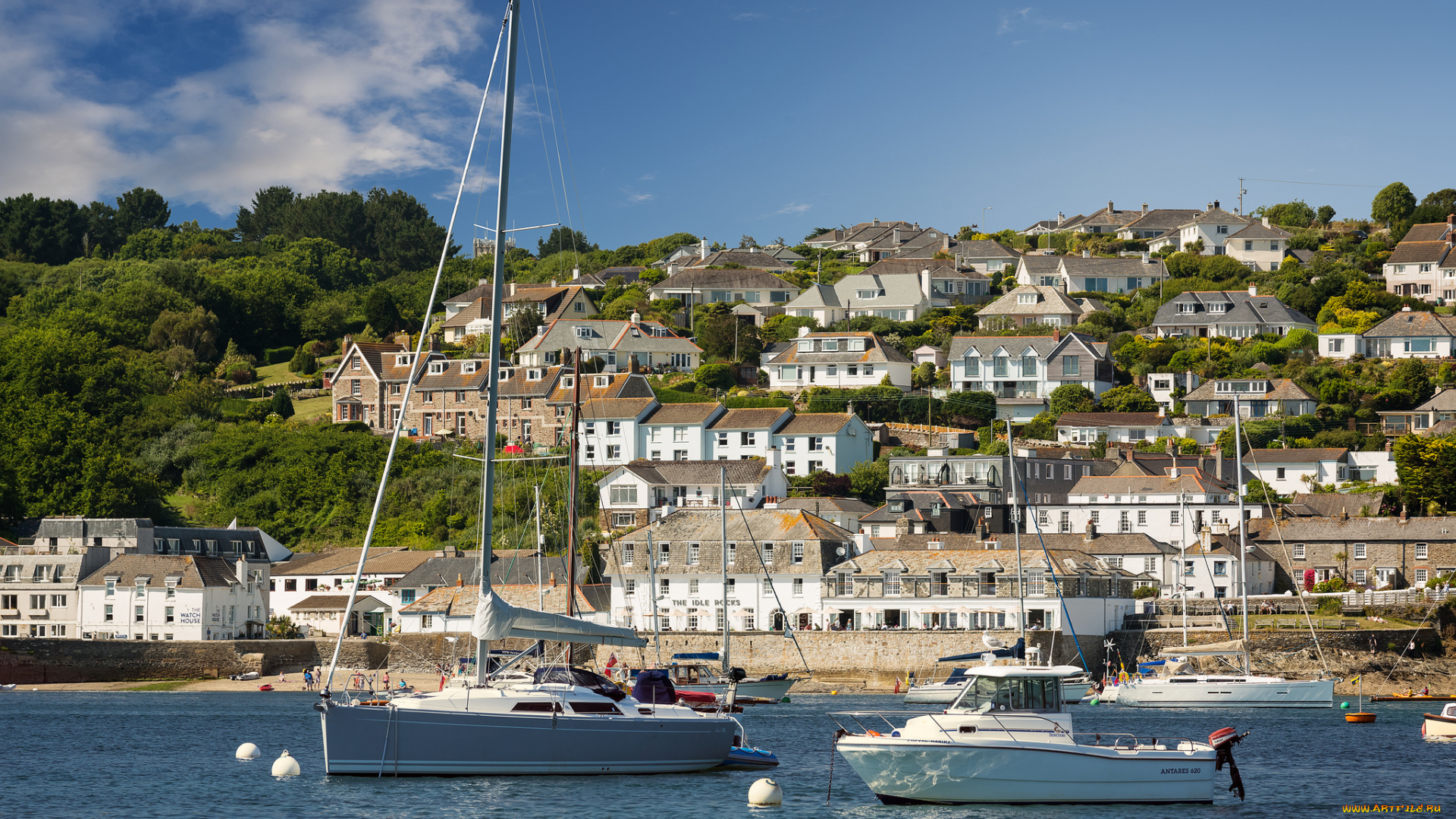 st, mawes, cornwall, england, корабли, Яхты, сейнт, мауэс, корнуолл, англия, гавань, рейд, здания